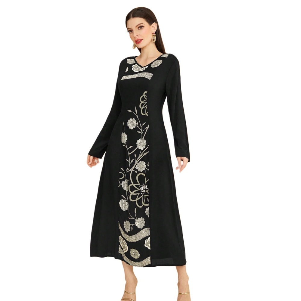 Women's Floral Print Long Sleeve Arabian Dress